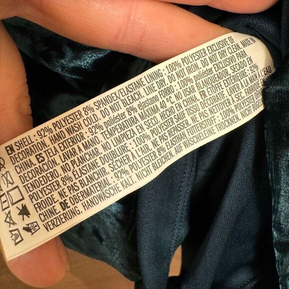 Forever 21 Forest Green Velvet Tie Shoulder Hook Eye Mini Dress S NWT - Picture 6 of 11